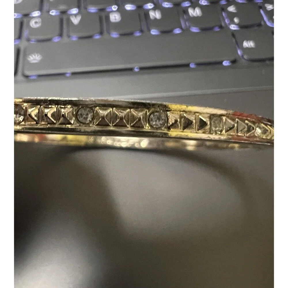 Ann Taylor Loft Gold Tone Pyramid Stud‎ Rhinestone Bangle Bracelet